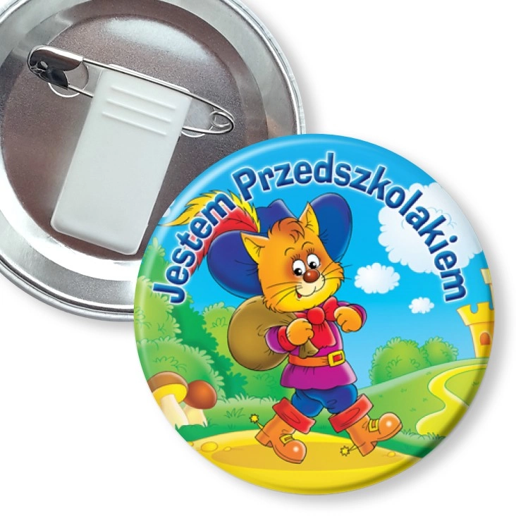 przypinka z żabką i agrafką Kot w butach