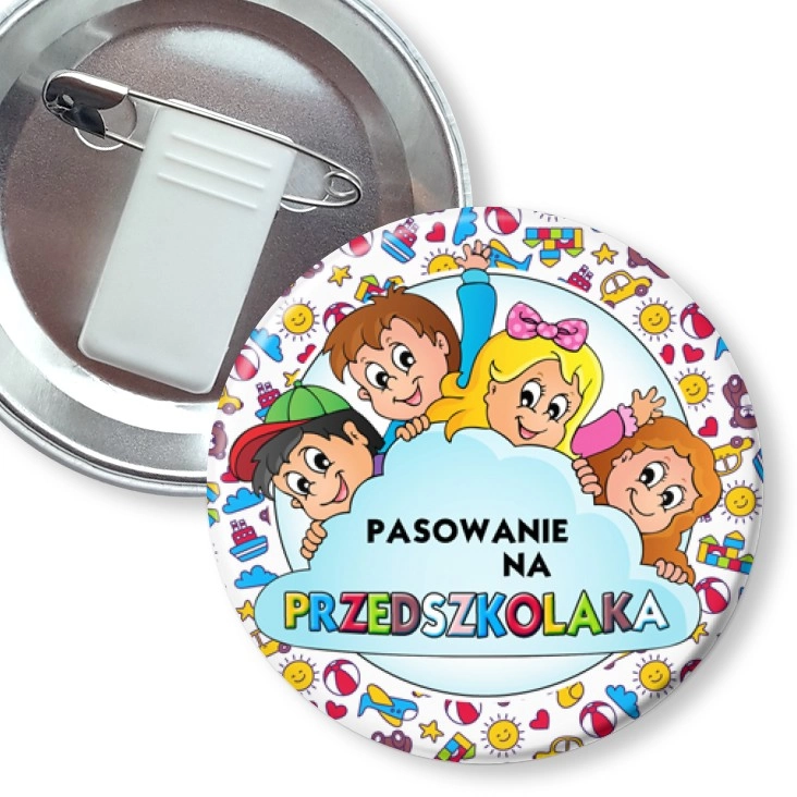 przypinka z żabką i agrafką Pasowanie na Przedszkolaka