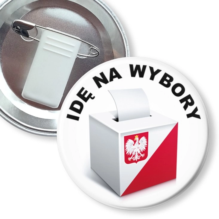 przypinka z żabką i agrafką Idę na wybory