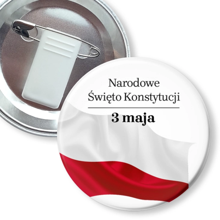 przypinka z żabką i agrafką Narodowe Święto Konstytucji 3 maja powiewająca flaga