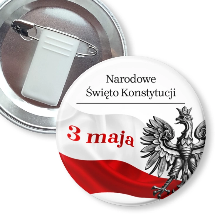 przypinka z żabką i agrafką Narodowe Święto Konstytucji 3 maja flaga z orzełkiem