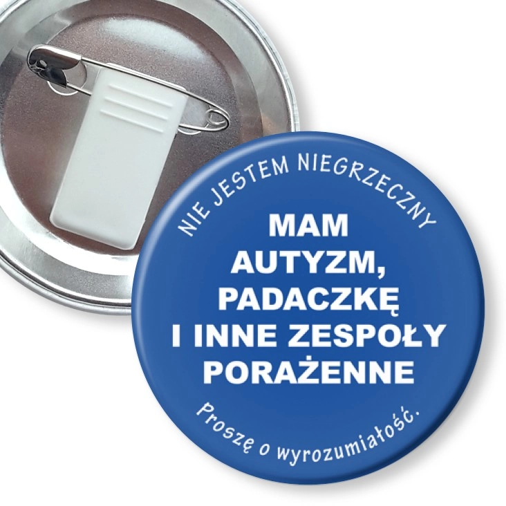 przypinka z żabką i agrafką Mam autyzm i padaczkę