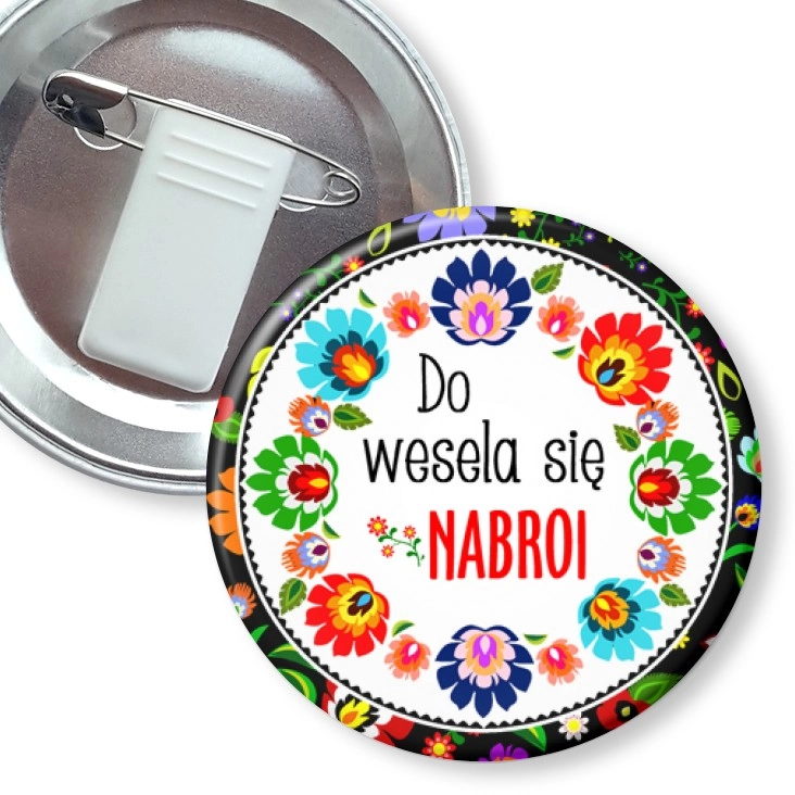 przypinka z żabką i agrafką Do wesela się nabroi