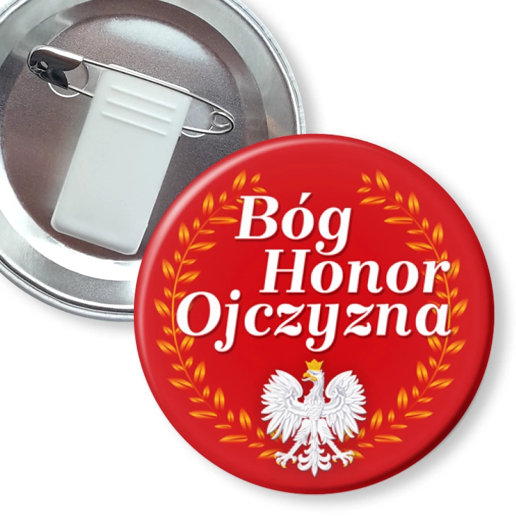 przypinka z żabką i agrafką Bóg Honor Ojczyzna