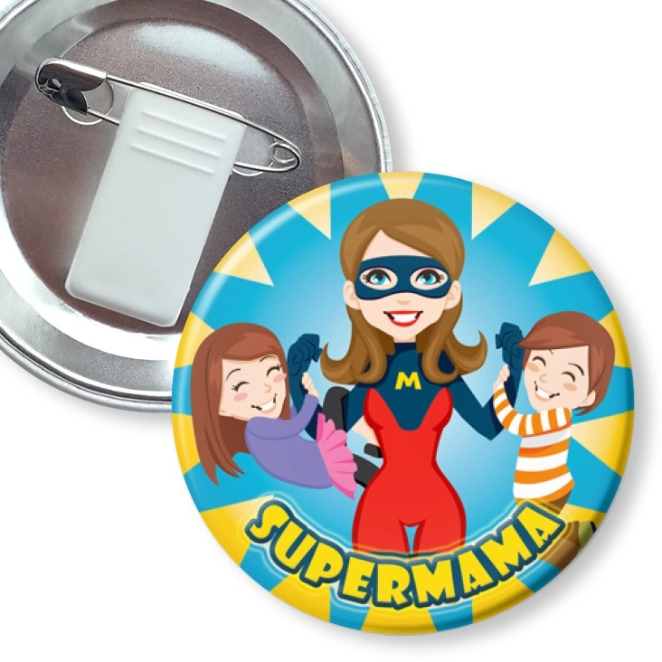 przypinka z żabką i agrafką Supermama