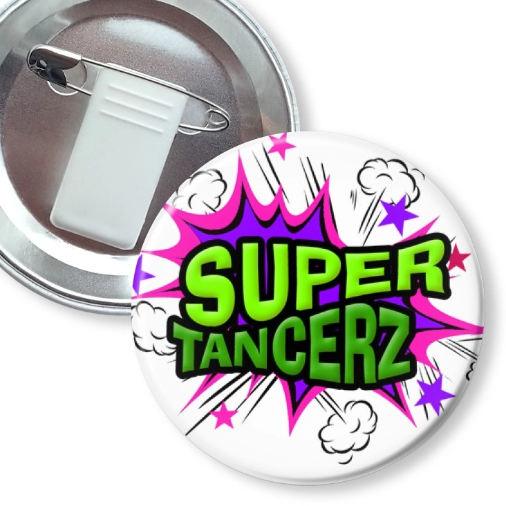 przypinka z żabką i agrafką Super Tancerz komiks