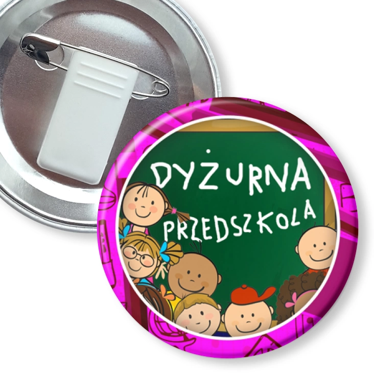 przypinka z żabką i agrafką Dyżurna przedszkola