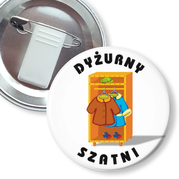 przypinka z żabką i agrafką Dyżurny szatni