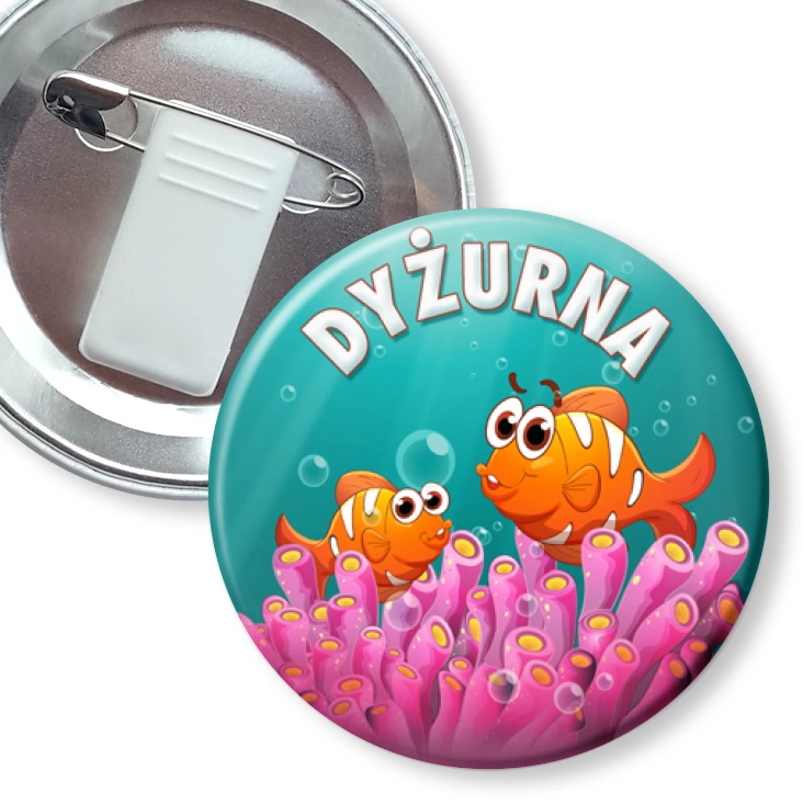przypinka z żabką i agrafką Dyżurna rybki
