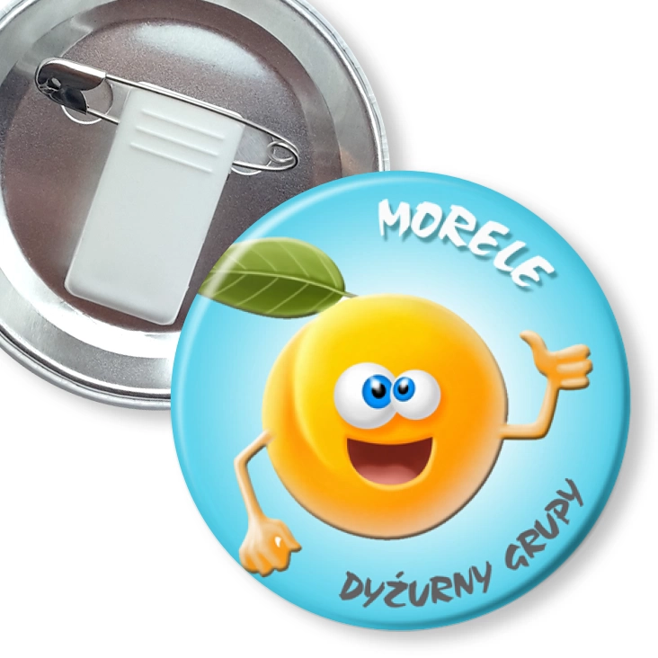 przypinka z żabką i agrafką Dyżurny grupy morele