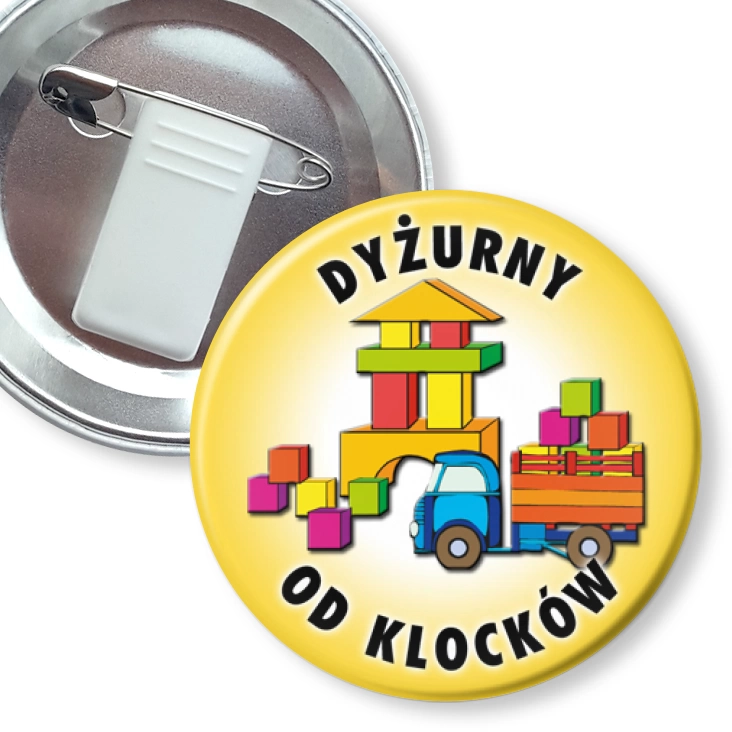 przypinka z żabką i agrafką Dyżurny od klocków