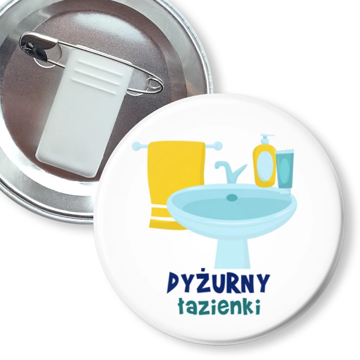 przypinka z żabką i agrafką Dyżurny łazienki