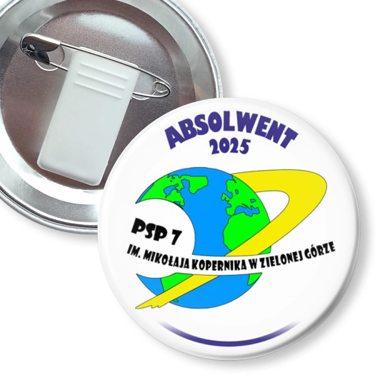 przypinka z żabką i agrafką PSP nr 7 Absolwent 2025