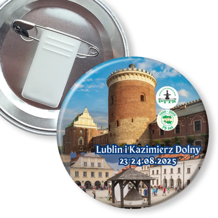 przypinka z żabką i agrafką PTTK Nysa Lublin i Kazimierz Dolny