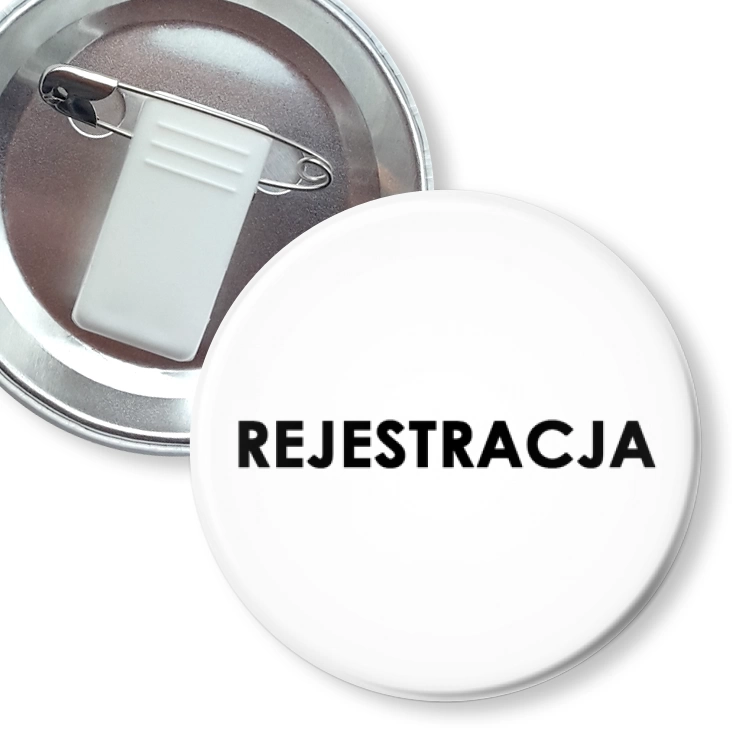 przypinka z żabką i agrafką Rejestracja
