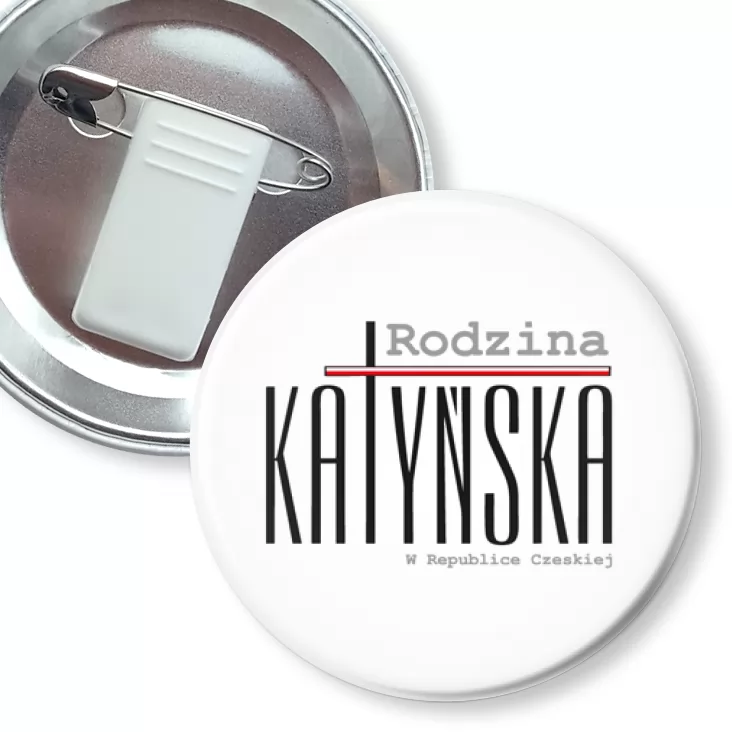 przypinka z żabką i agrafką Rodzina Katyńska logo