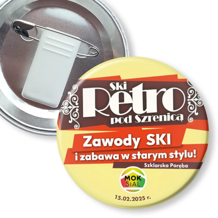 przypinka z żabką i agrafką Ski Retro pod Szrenicą 2025