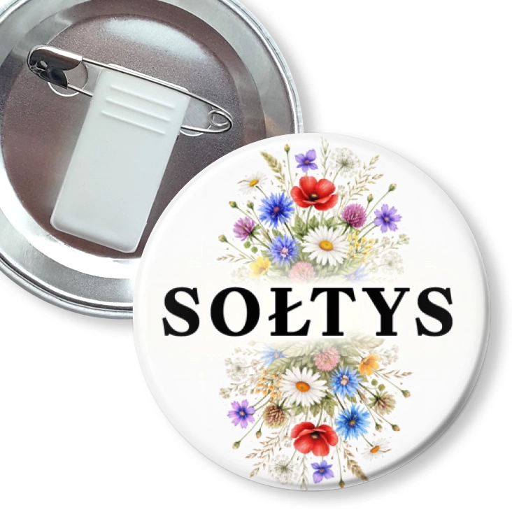 przypinka z żabką i agrafką Sołtys polne kwiaty