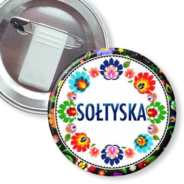 przypinka z żabką i agrafką Sołtyska folk