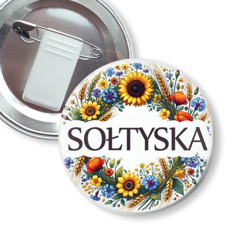 przypinka z żabką i agrafką Sołtyska polskie kwiaty polne