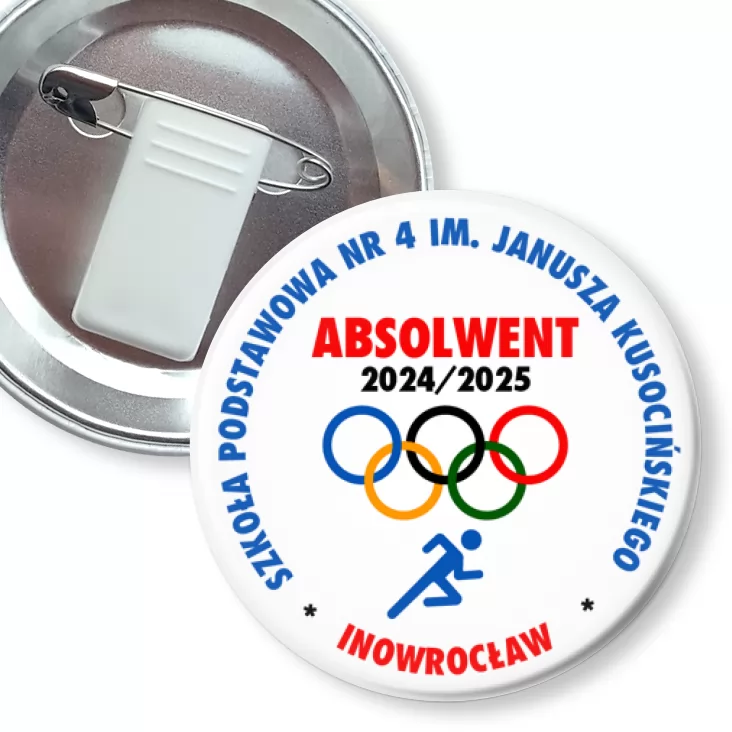 przypinka z żabką i agrafką SP 4 Inowrocław Absolwent