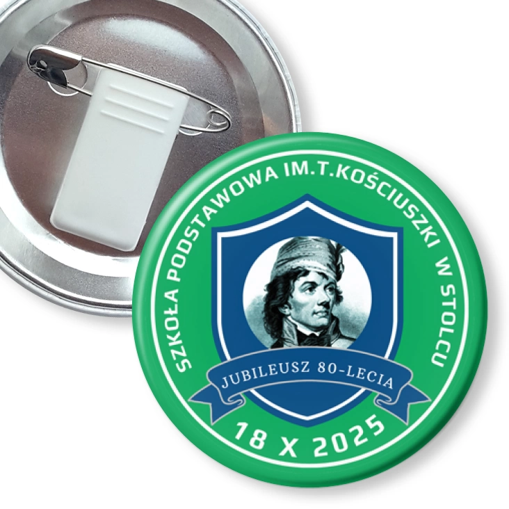 przypinka z żabką i agrafką SP im. T. Kościuszki w Stolcu