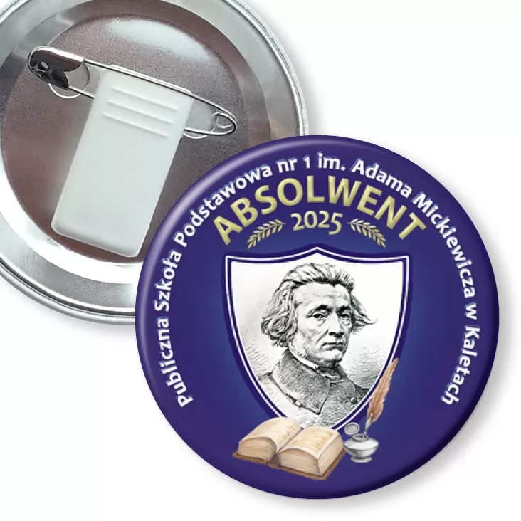 przypinka z żabką i agrafką SP w Kaletach Absolwent 2025