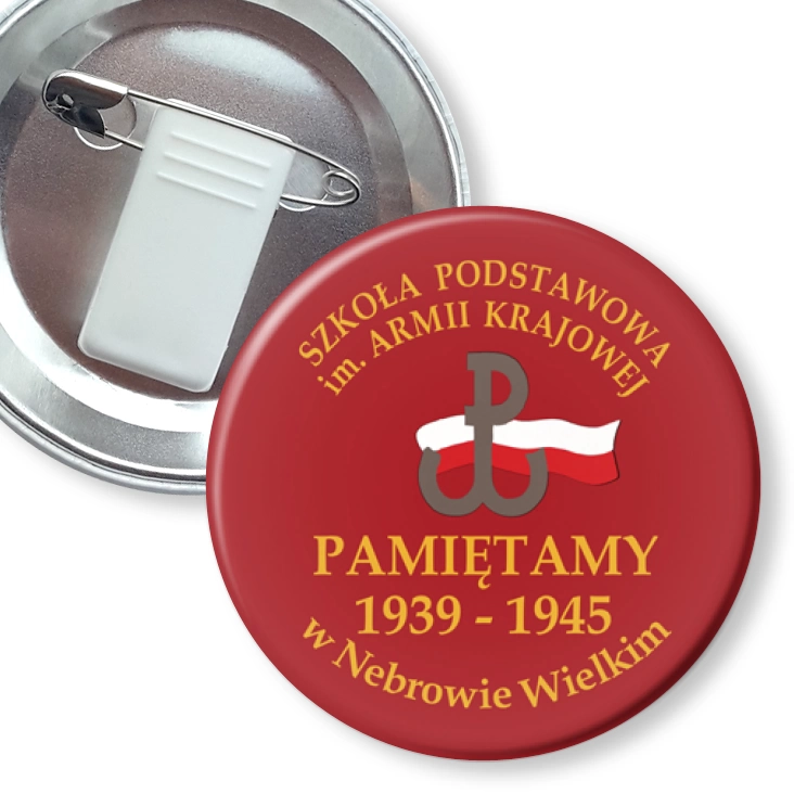 przypinka z żabką i agrafką SP w Nebrowie Wielkim