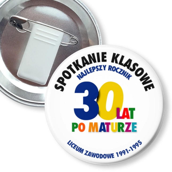 przypinka z żabką i agrafką Spotkanie 30 lat po maturze Liceum Zawodowe