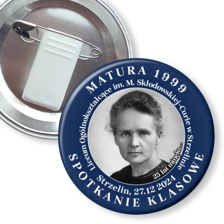 przypinka z żabką i agrafką Spotkanie klasowe po 25 latach LO w Strzelinie