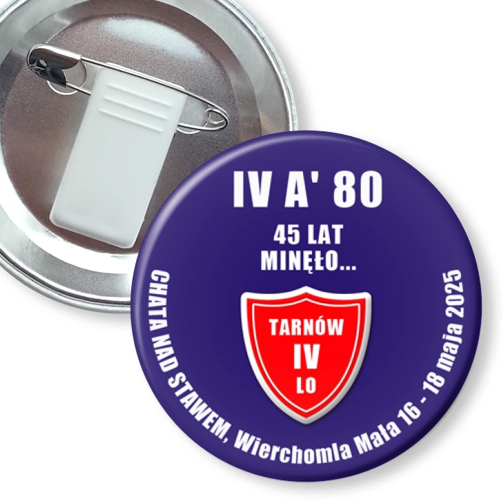 przypinka z żabką i agrafką Spotkanie klasowe po 45 latach IV LO Tarnów