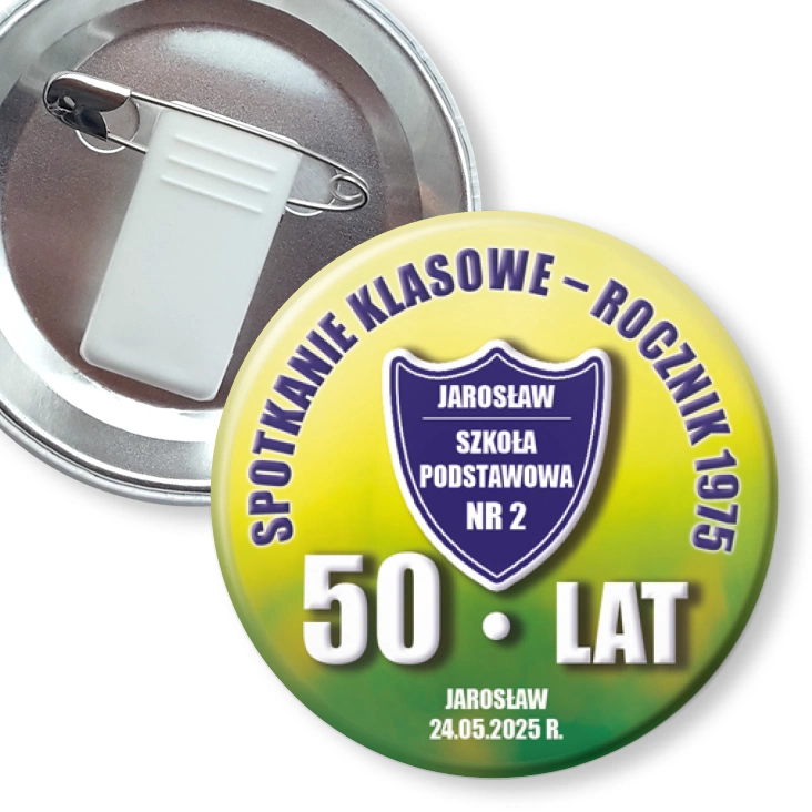 przypinka z żabką i agrafką Spotkanie klasowe SP nr 2 Jarosław