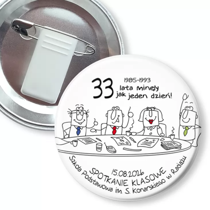 przypinka z żabką i agrafką Spotkanie klasowe w Raciążu