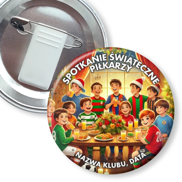 przypinka z żabką i agrafką Spotkanie świąteczne piłkarzy