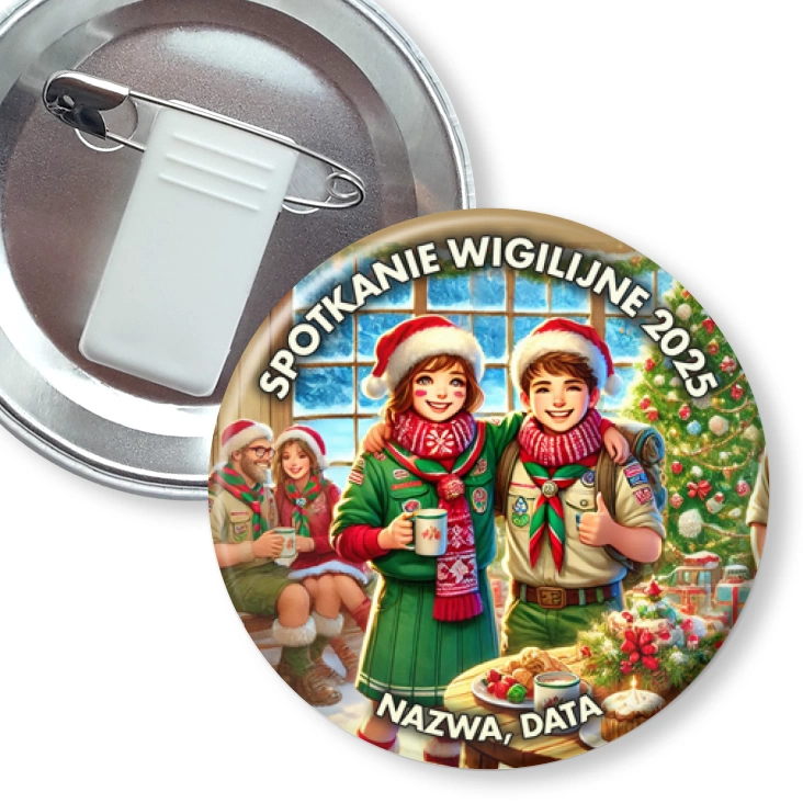 przypinka z żabką i agrafką Spotkanie wigilijne harcerzy
