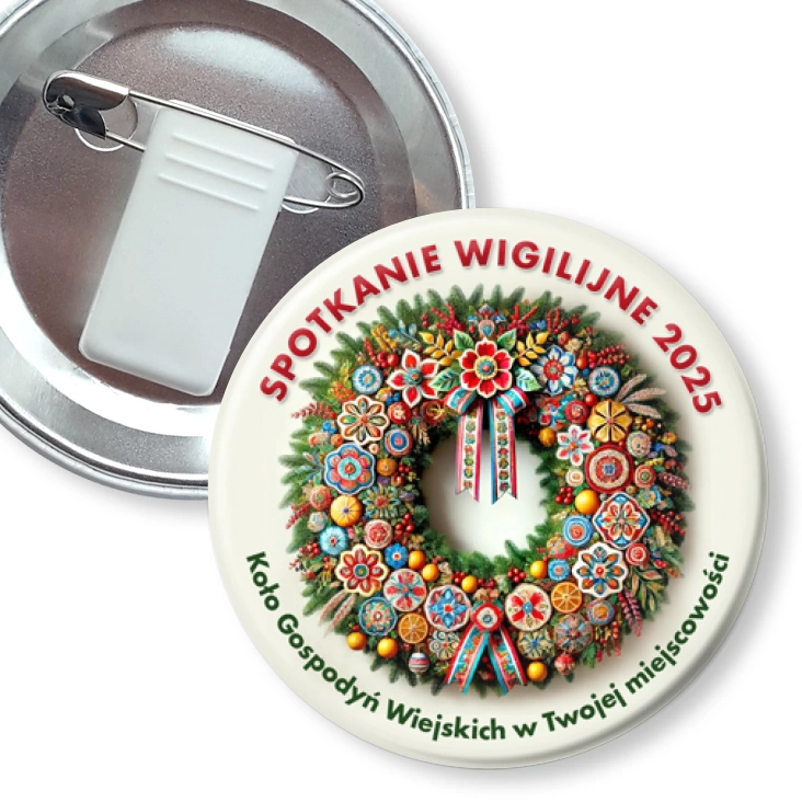 przypinka z żabką i agrafką Spotkanie wigilijne Koło Gospodyń Wiejskich