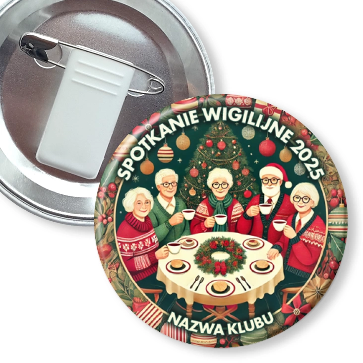 przypinka z żabką i agrafką Spotkanie wigilijne seniorów