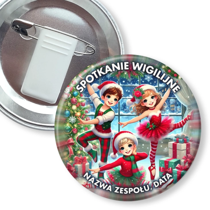 przypinka z żabką i agrafką Spotkanie wigilijne tancerzy