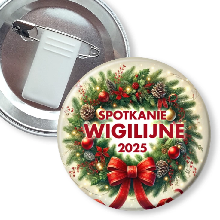 przypinka z żabką i agrafką Spotkanie wigilijne wieniec