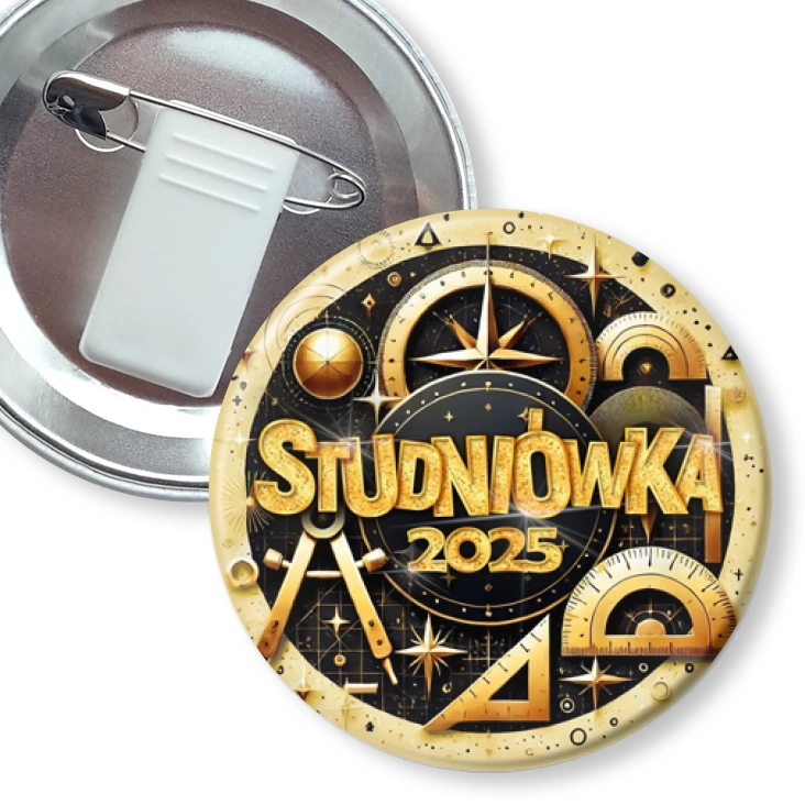 przypinka z żabką i agrafką Studniówka profil geograficzno-matematyczny
