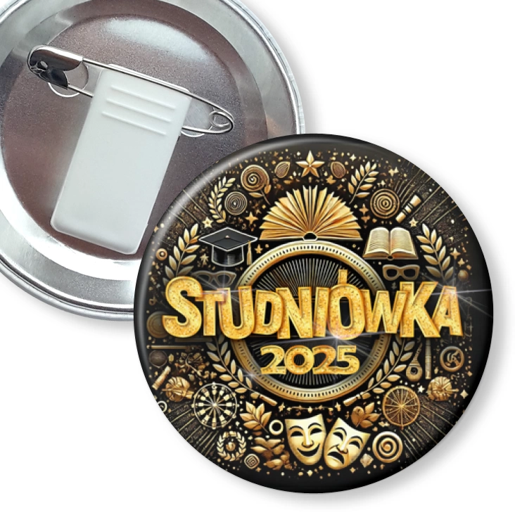 przypinka z żabką i agrafką Studniówka profil humanistyczny