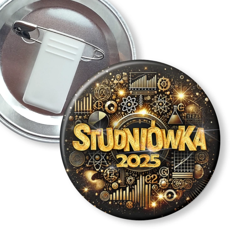 przypinka z żabką i agrafką Studniówka profil matematyczno-fizyczny