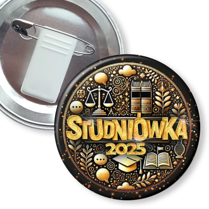przypinka z żabką i agrafką Studniówka profil społeczno-prawny
