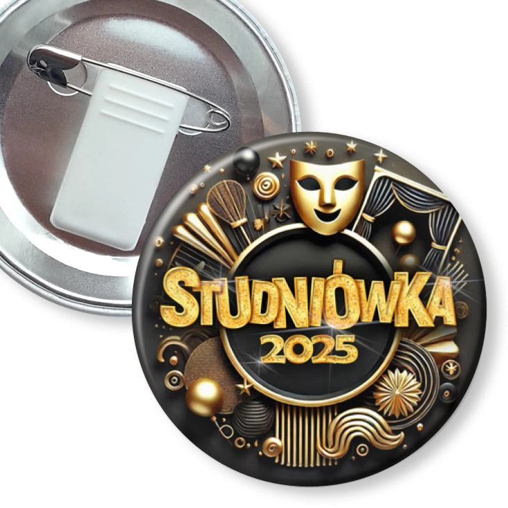 przypinka z żabką i agrafką Studniówka szkoła teatralna