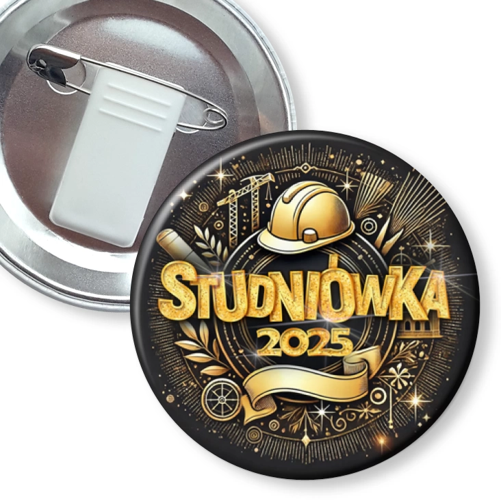 przypinka z żabką i agrafką Studniówka technik budownictwa