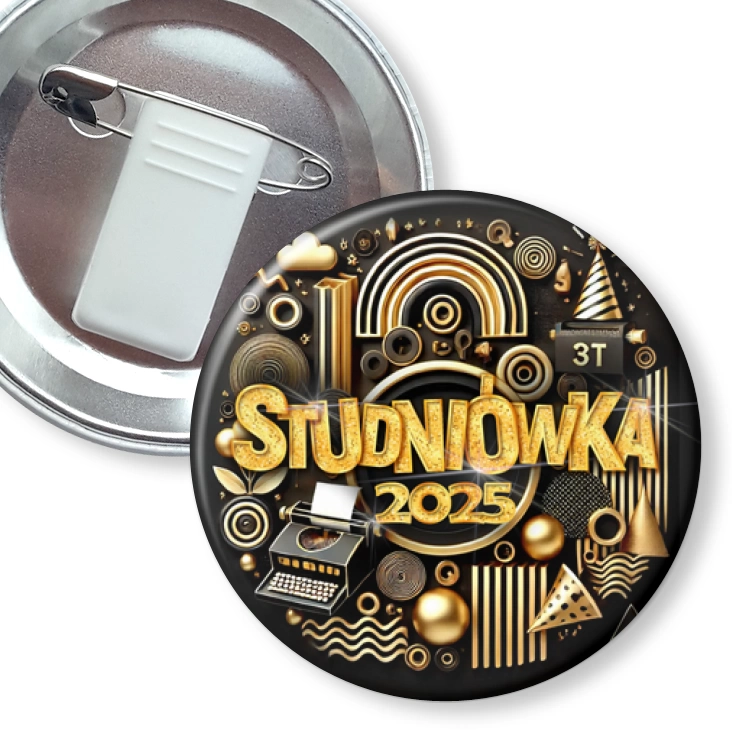 przypinka z żabką i agrafką Studniówka technik poligrafii