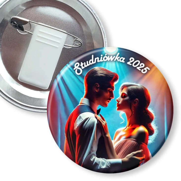 przypinka z żabką i agrafką Studniówka w teatralnym świetle