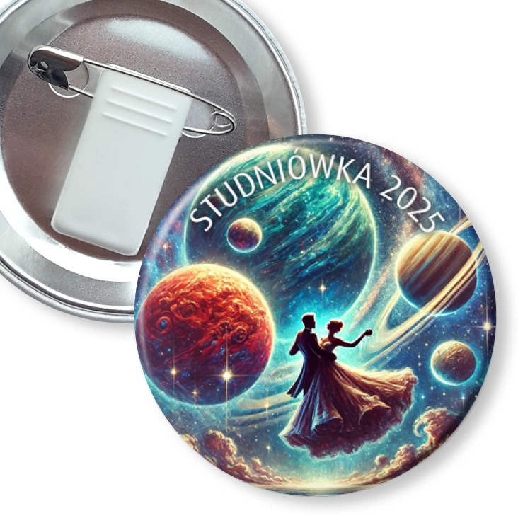 przypinka z żabką i agrafką Studniówka wśród planet