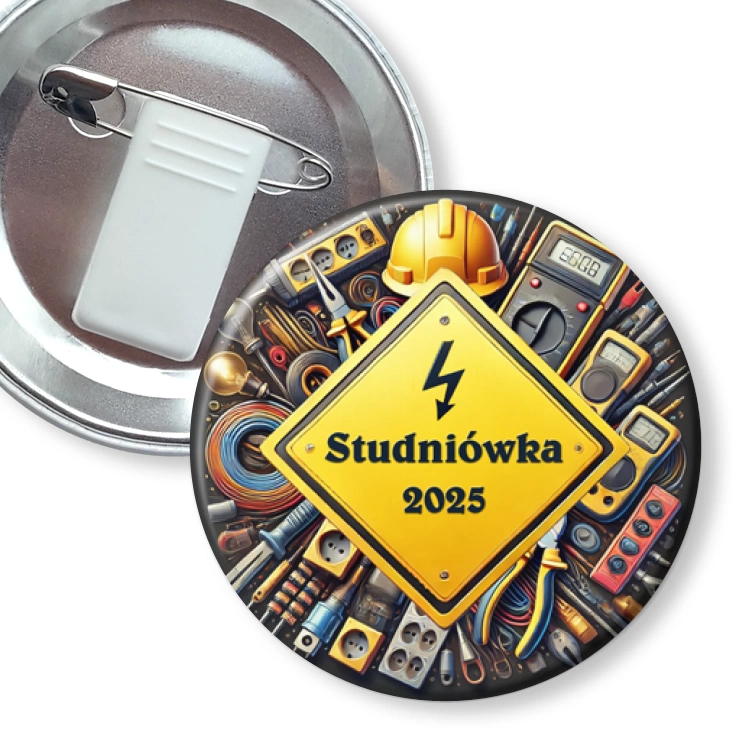 przypinka z żabką i agrafką Studniówka Zespół Szkół Elektrycznych
