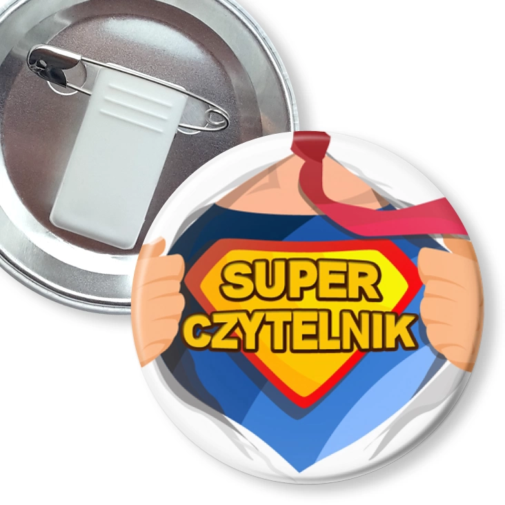 przypinka z żabką i agrafką Super czytelnik